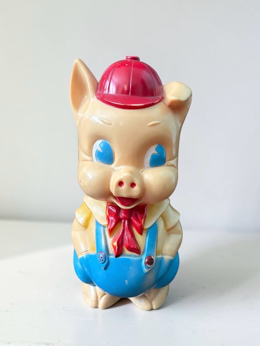 Vintage Porky Pig Piggy Bank WITH KEY 1950s Hard Plastic Figurine Looney Tunes